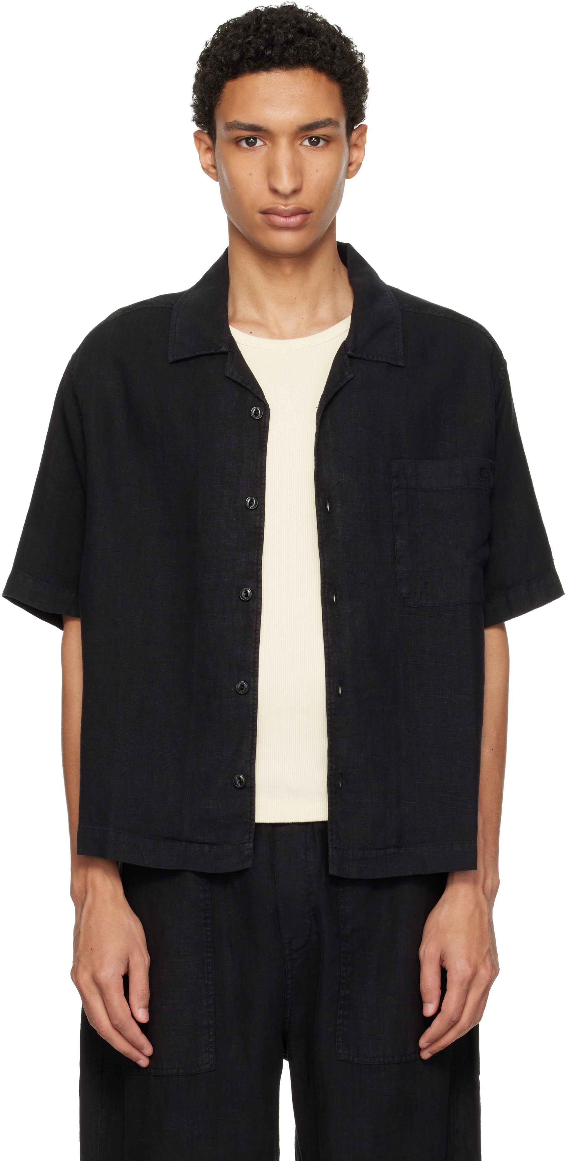 Black Linen Bowling Shirt