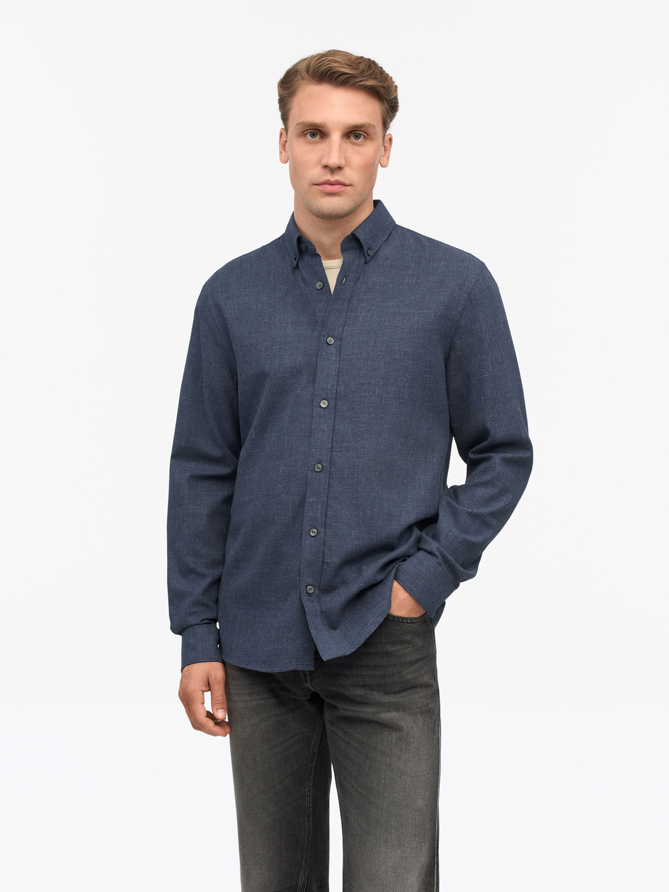 Tiger of Sweden Lässiges Baumwollhemd, Dusty Blue, Größe