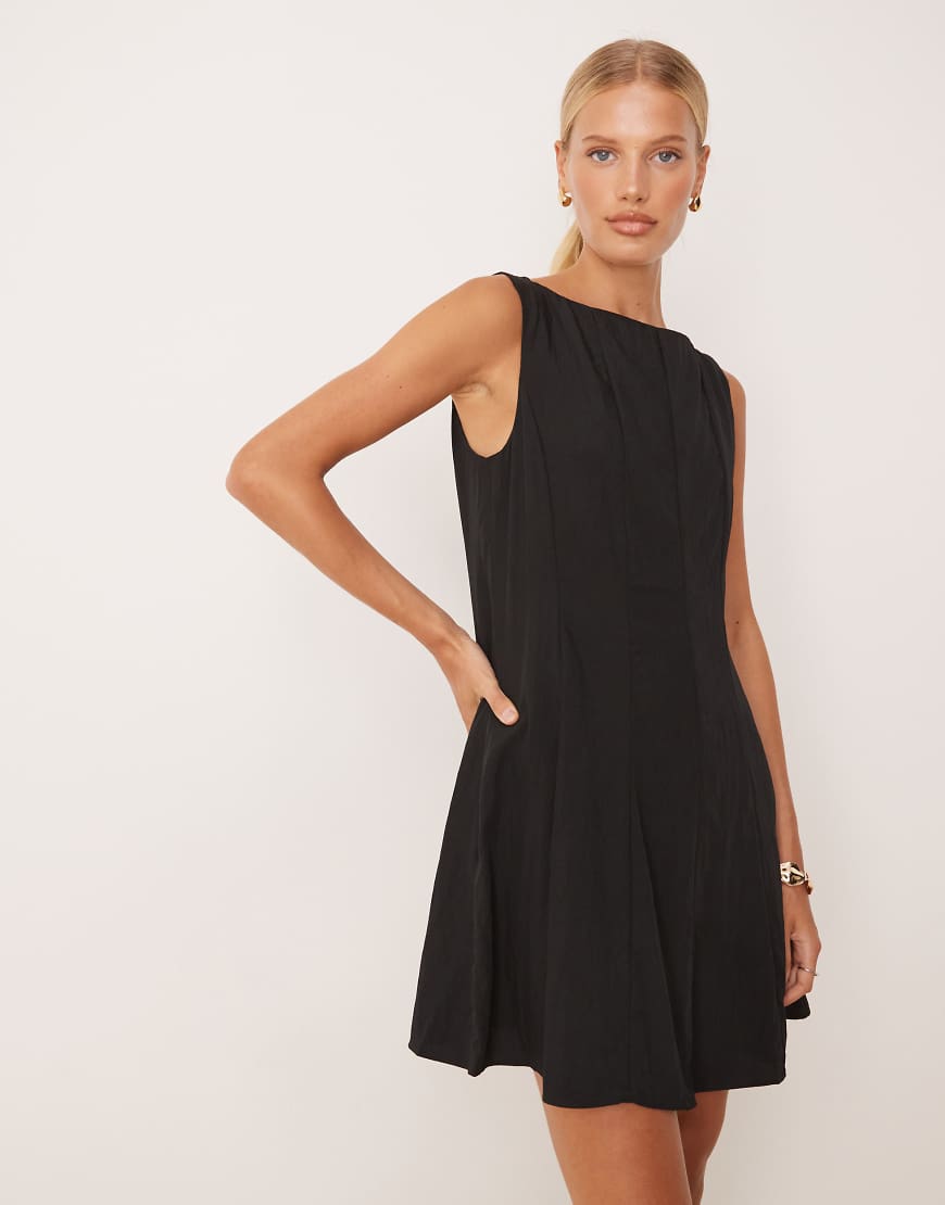 Structured fit and flare mini dress in black