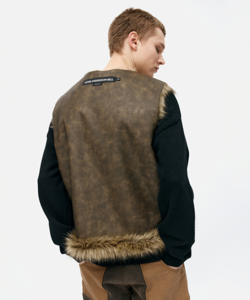 UNISEX CURVED PLACKET REVERSIBLE FAUX-FUR VEST awa722u