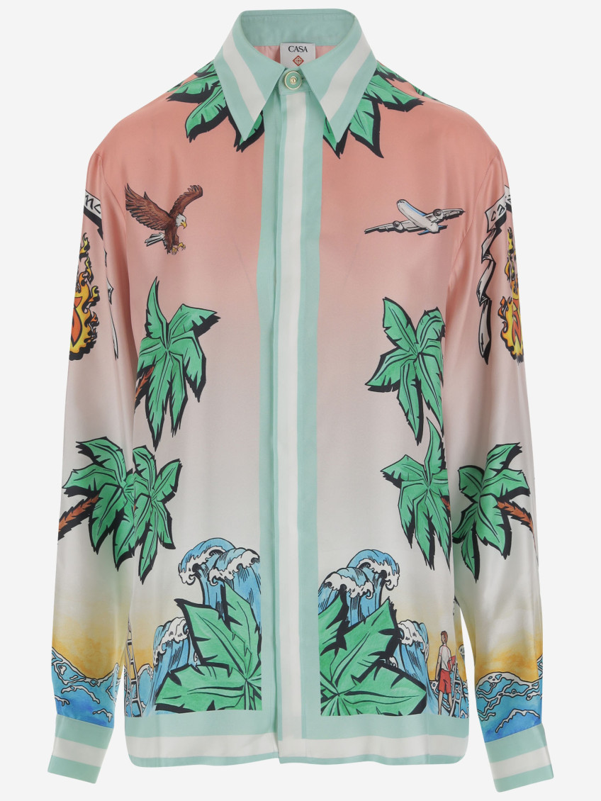 Shirt In Pure Silk With Graphic Print