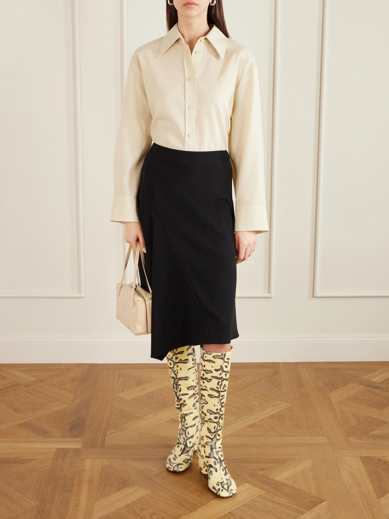 Slant Snake-effect Leather Knee Boots - Animal print