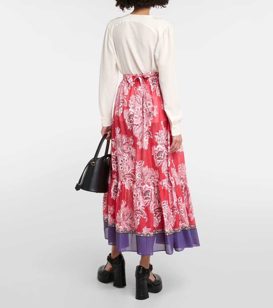 High-rise cotton and silk maxi skirt