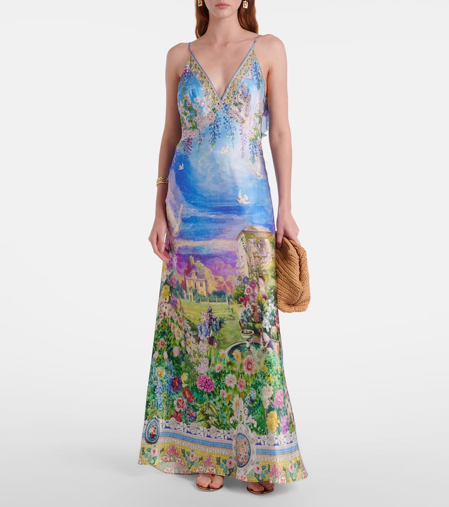 Printed silk slip dress