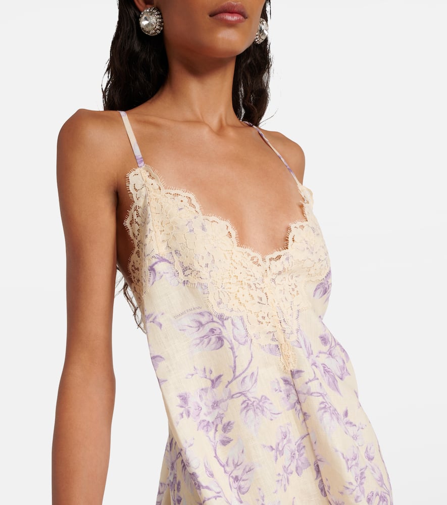 Halliday lace-trimmed floral linen slip dress