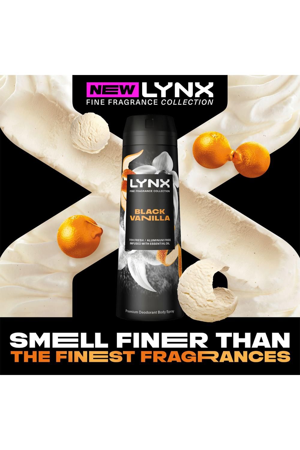 Lynx Fine Fragrance Collection Black Vanilla Body Spray Deodorant 200ml, 6Pack