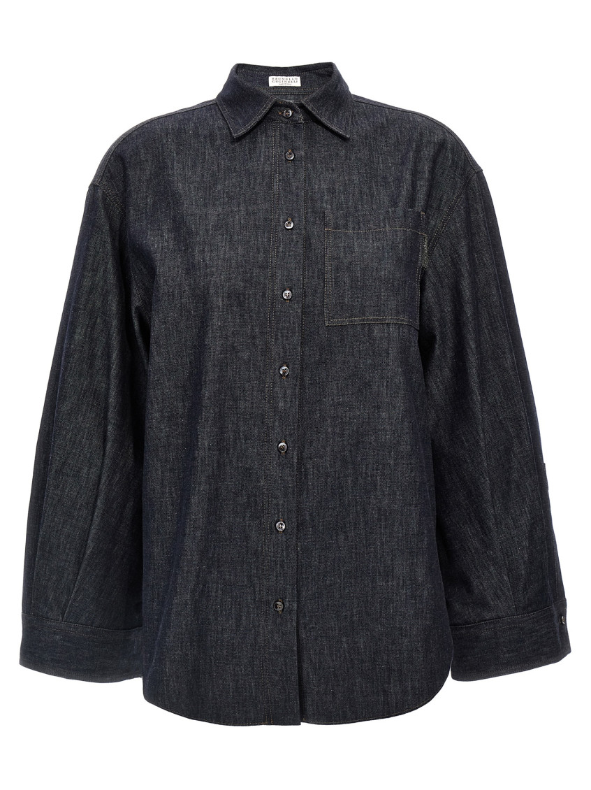 Point-collar denim shirt - Blue