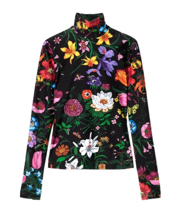 Printed Sparkling Jersey Turtleneck Top