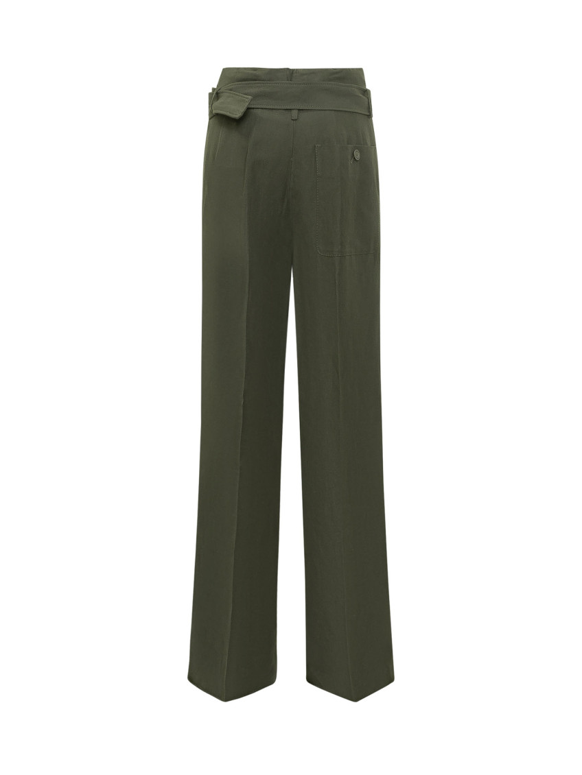 Green Relaxed Flat Front Pants
