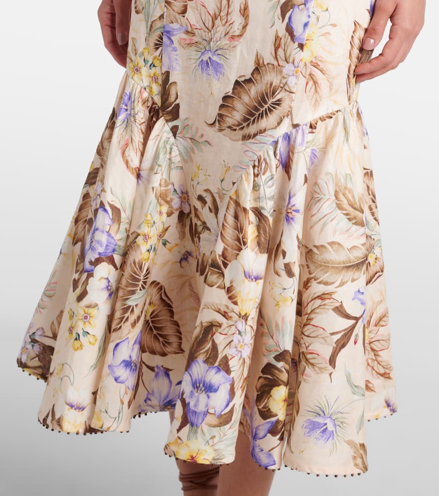 Coco bow-detail floral linen midi dress