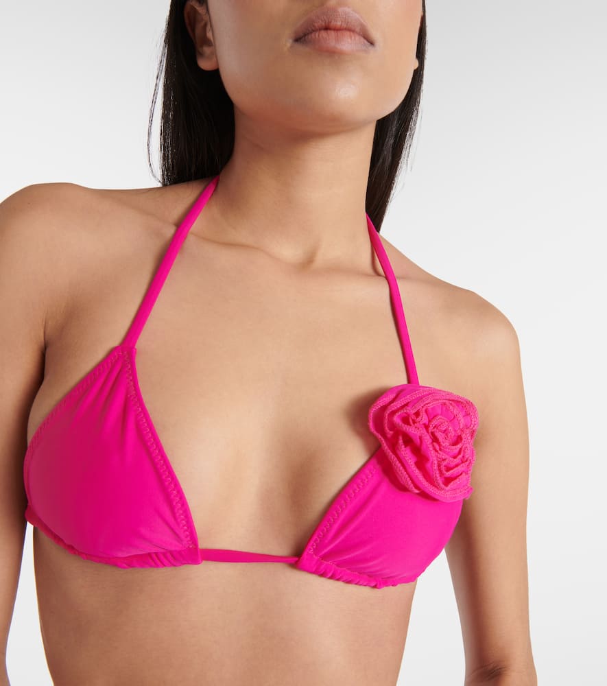 Floral-appliqué triangle bikini top