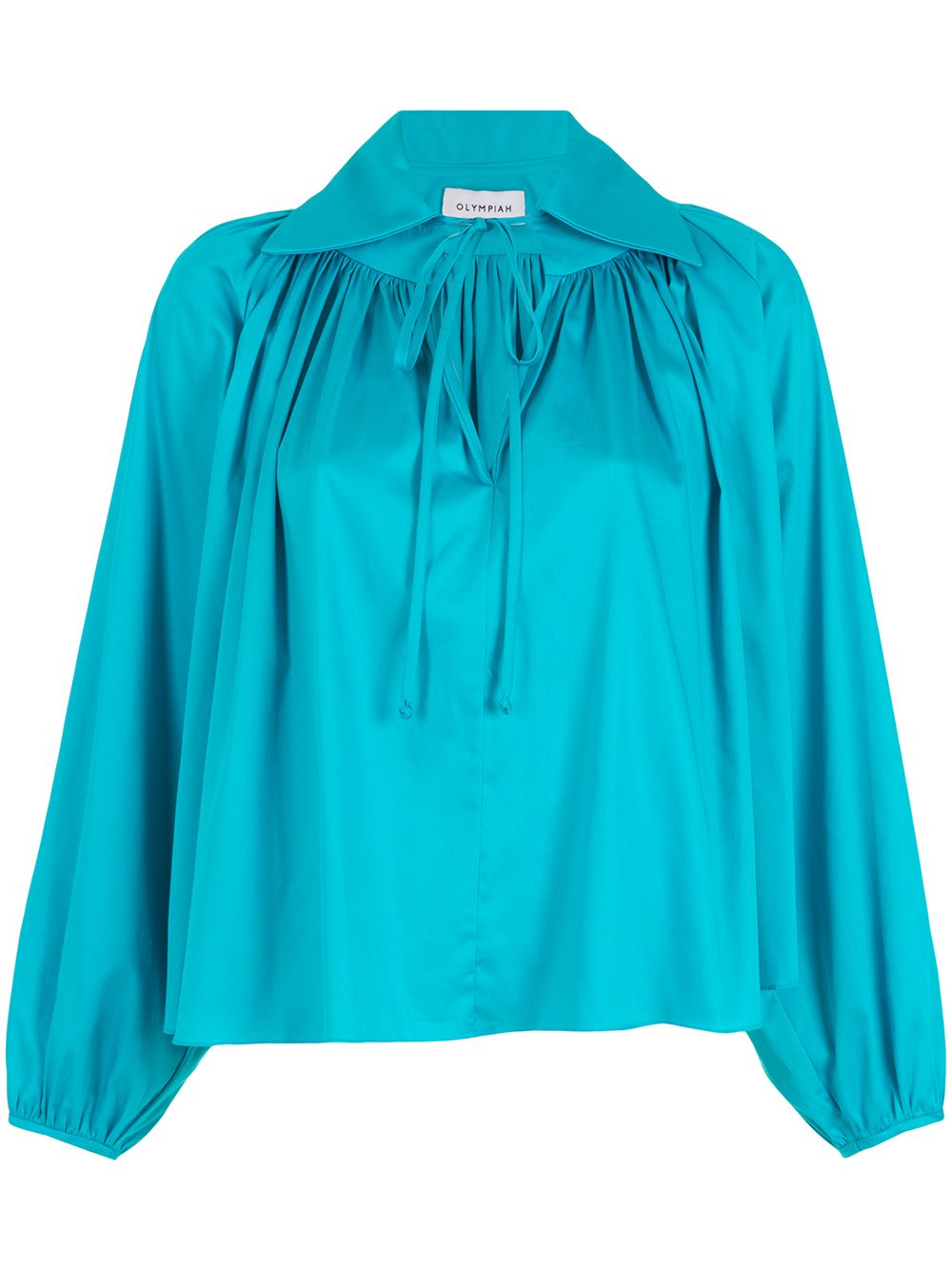 Gathered-detail long-sleeved blouse - Blue