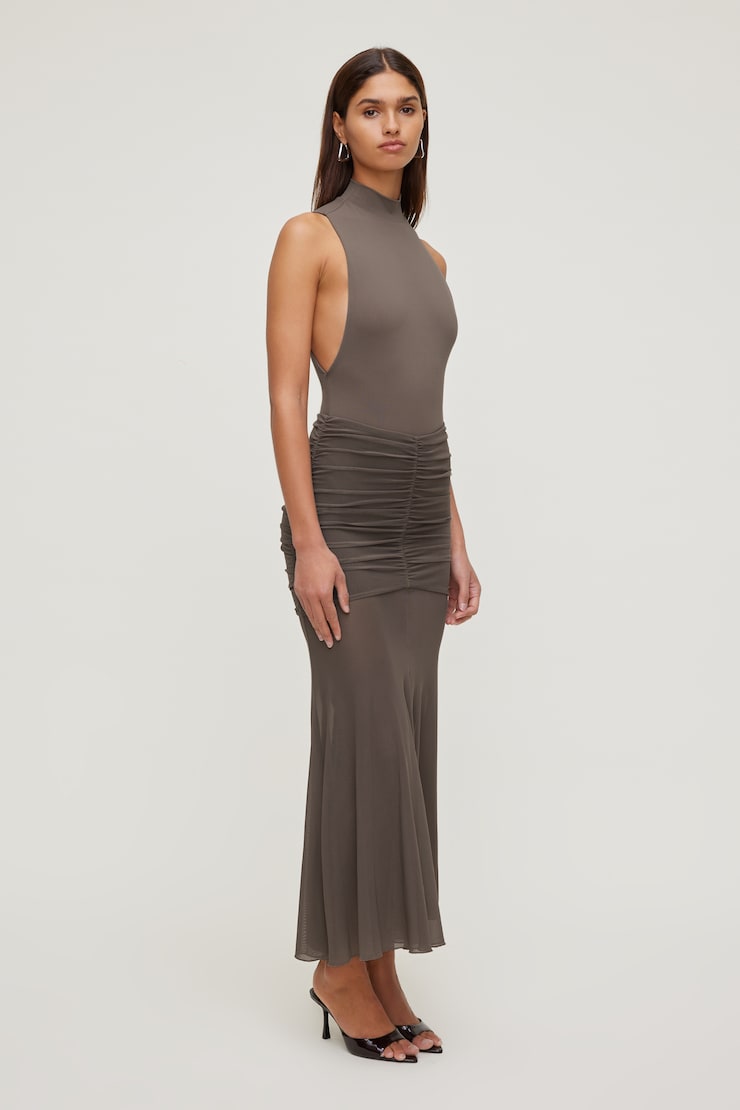 Sculpt Mock Neck Sleeveless Bodysuit - Brown - Women Clothing