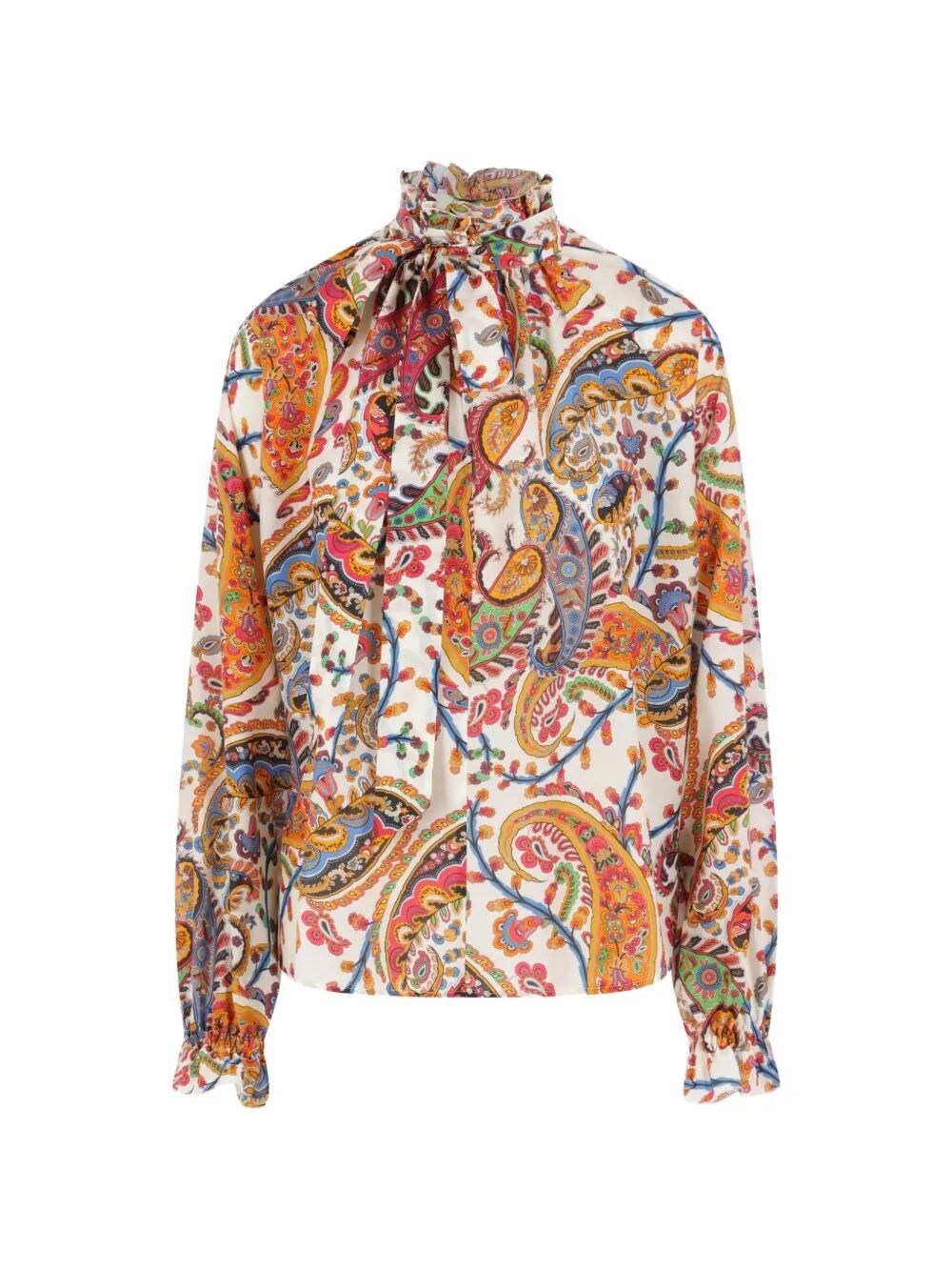 Paisley-Print Tie-Neck Silk Blend Blouse