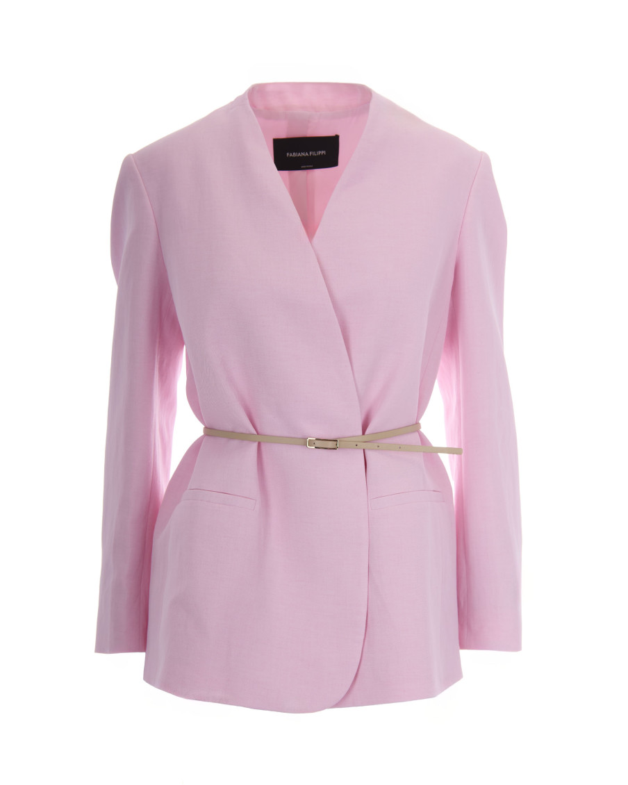 Pink Solid V Neck Blazer