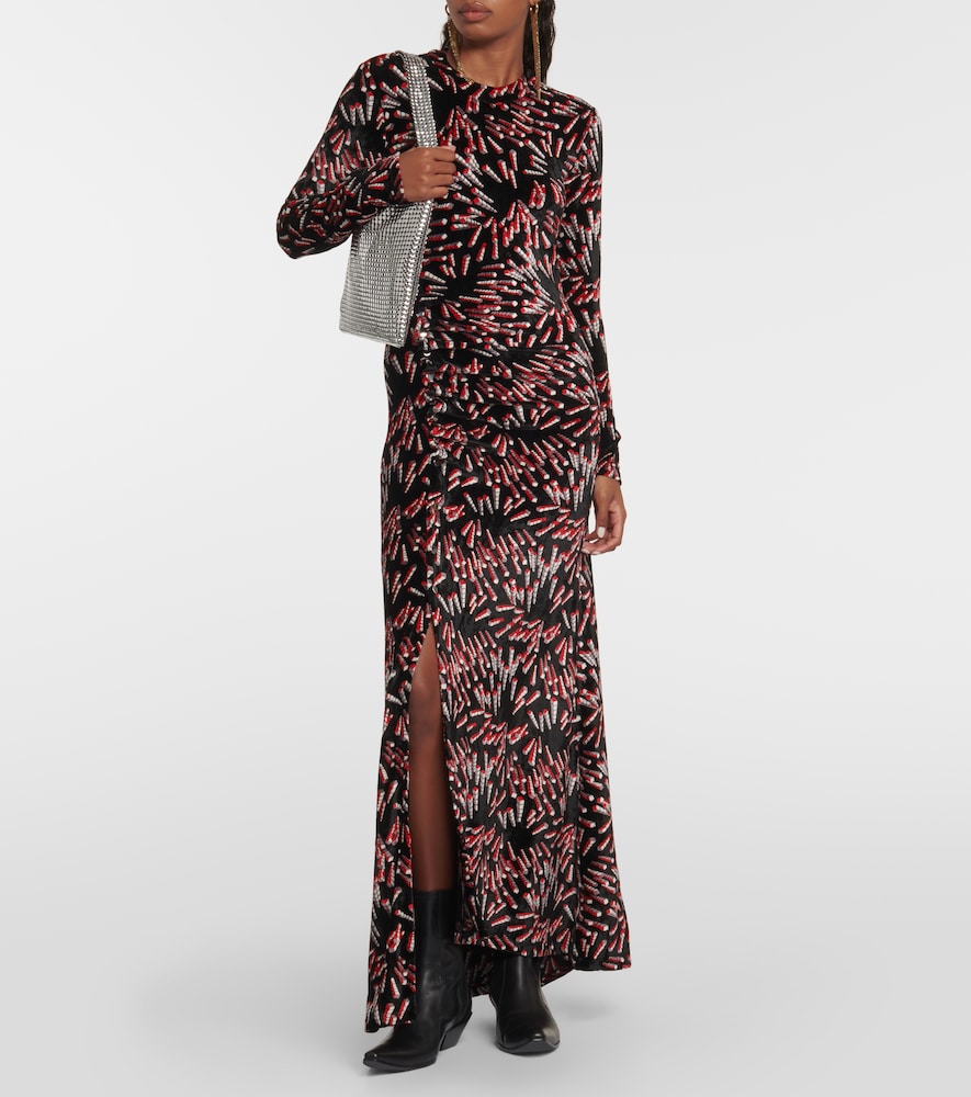 Printed velvet maxi dress