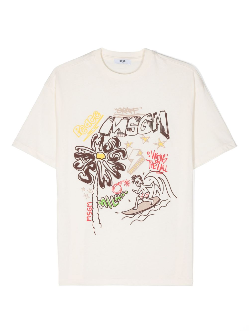 Graphic-print cotton T-shirt - Neutrals