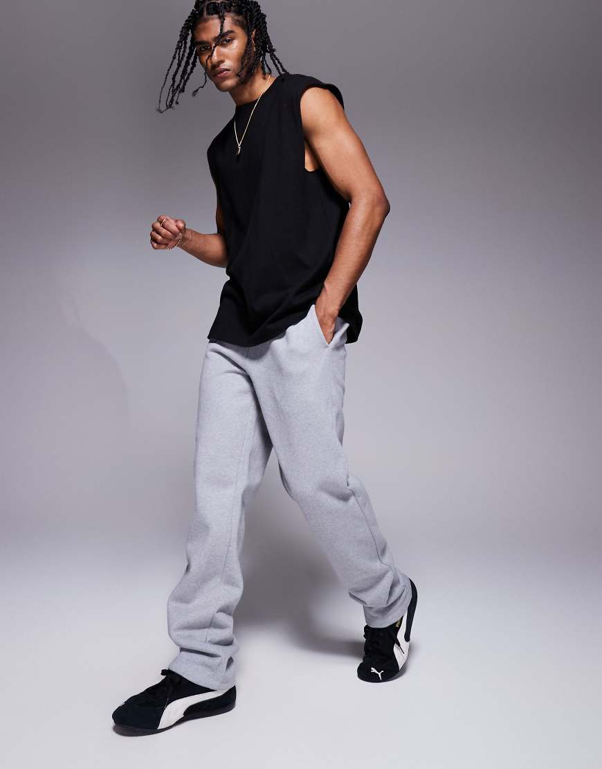 Premium heavy weight straight leg joggers 400gsms in grey marl