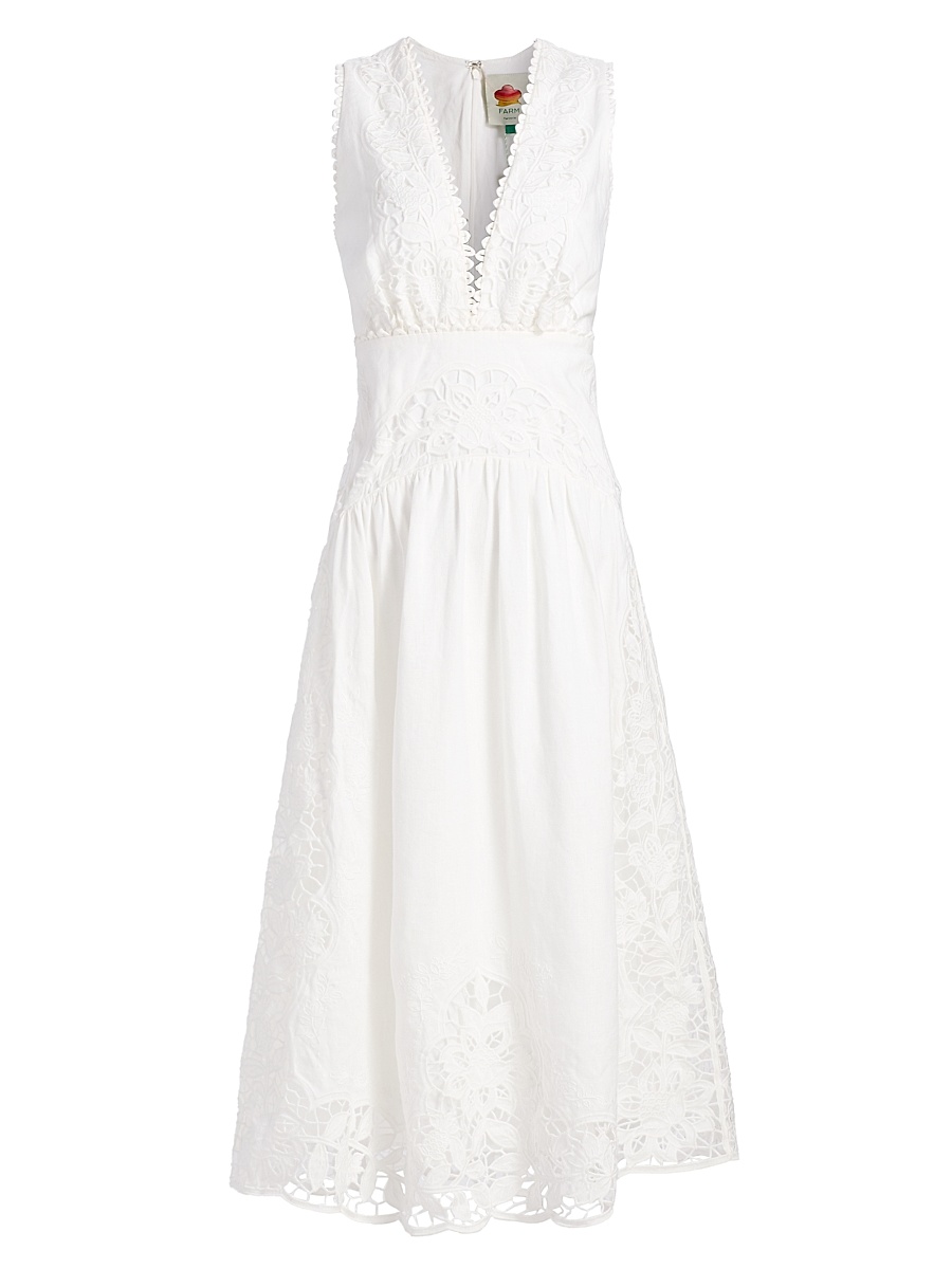 Women's Richilieu Embroidered V-Neck Midi-Dress - Off White