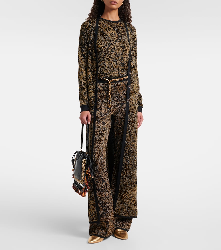 Paisley wool-blend lamé flared pants