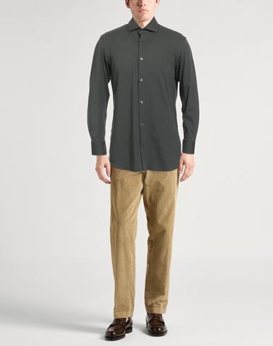 Man Shirt Dark green Size 40 Cotton, Elastane