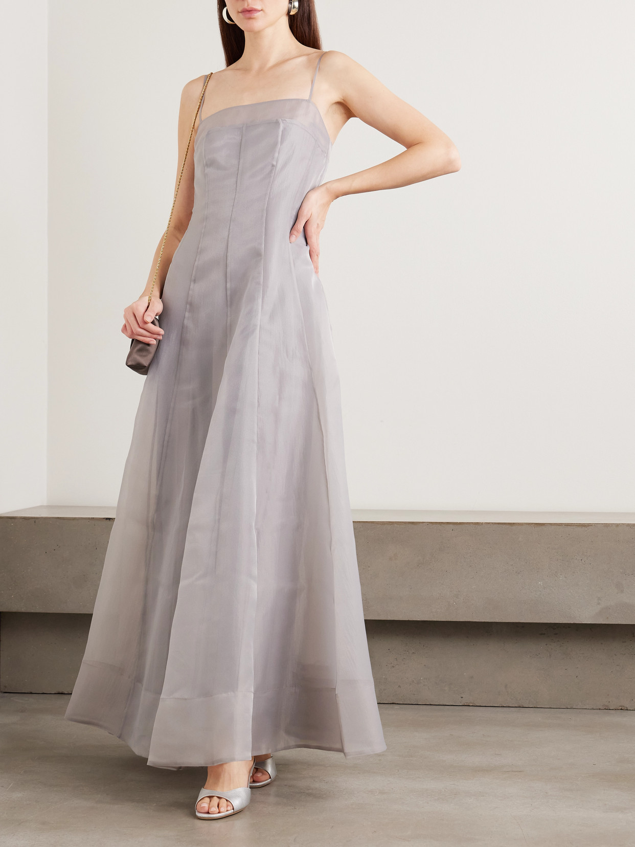 Gustav Paneled Organza Maxi Dress - Gray