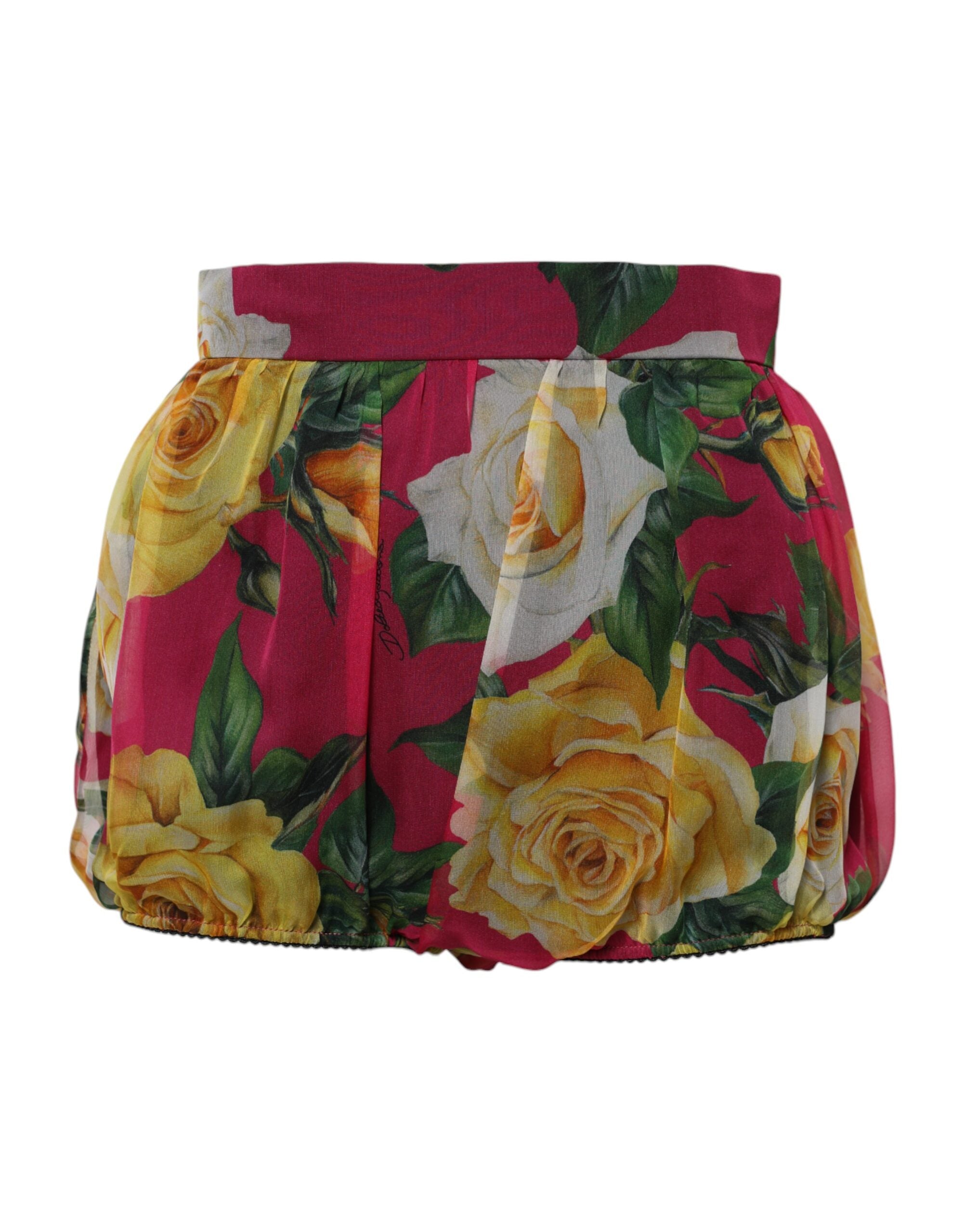 Floral Print Silk Shorts — Red