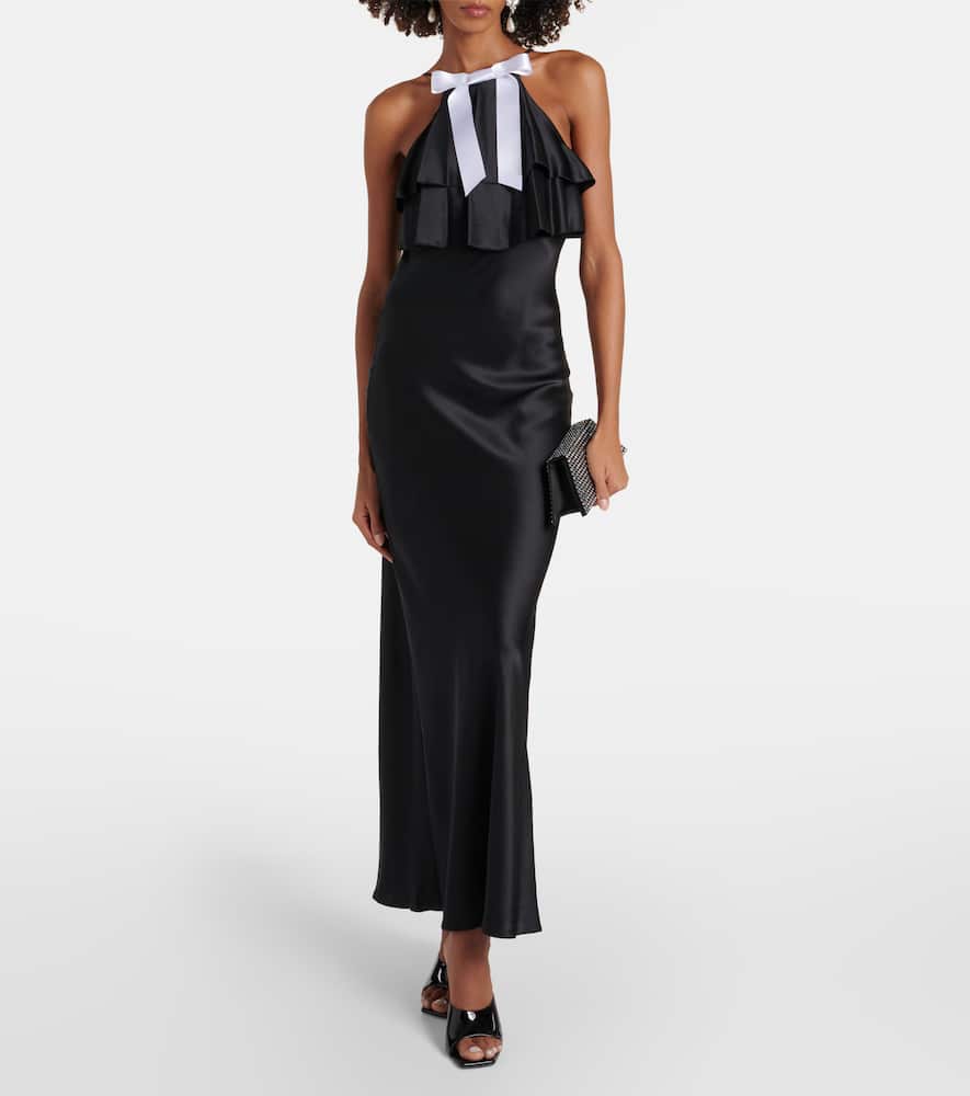 Bow-detail halterneck silk satin gown