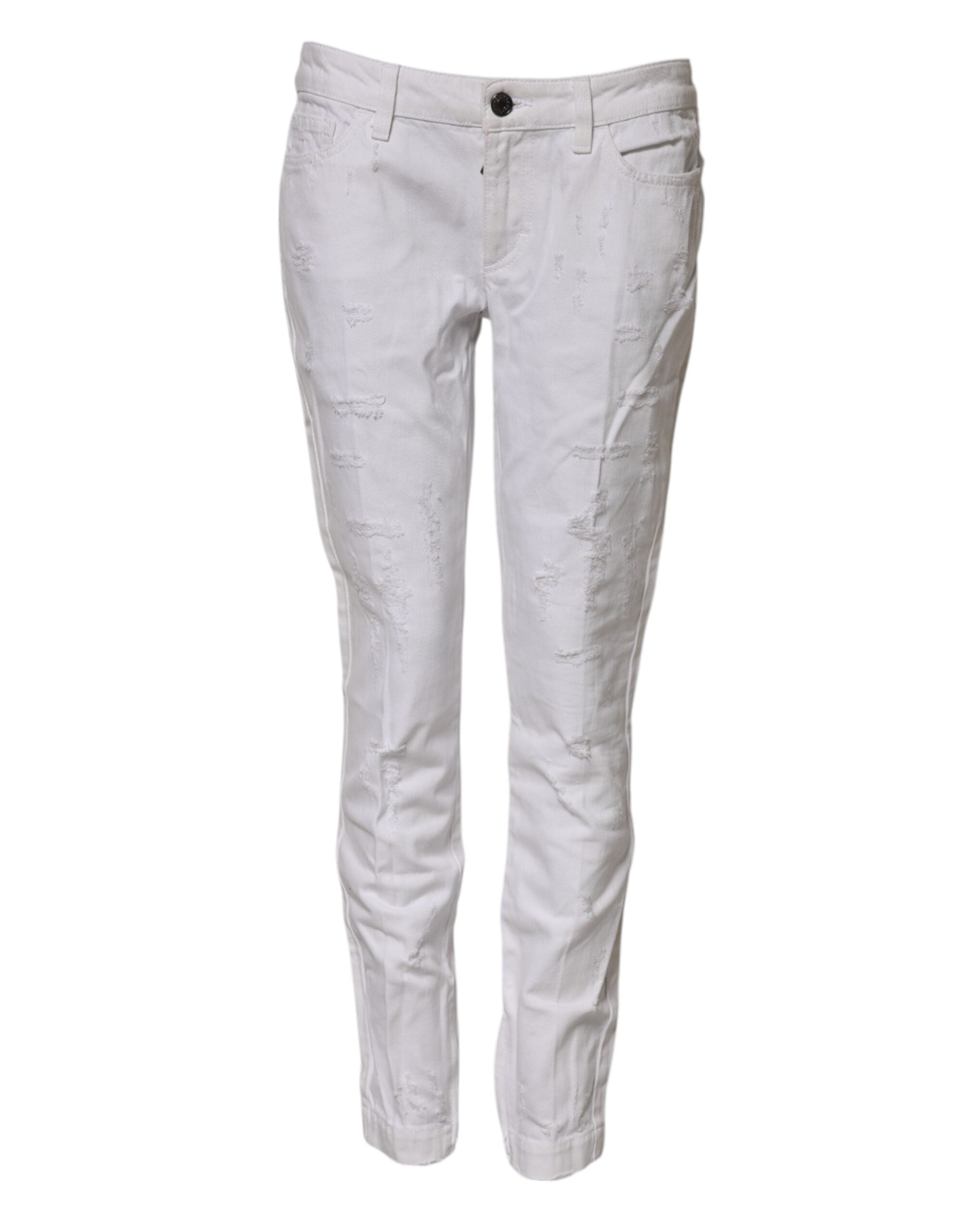 Distressed Cotton Jeans — White