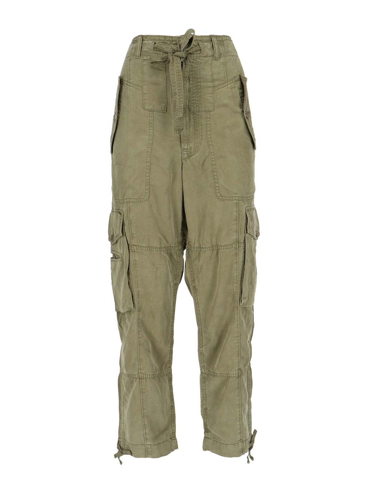 -Pantaloni Cargo In Lyocell E Lino-Donna