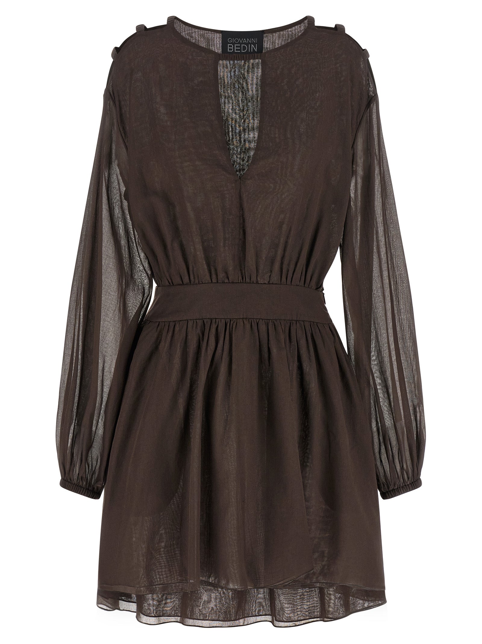 Cotton Cut-Out Mini Dress — Brown
