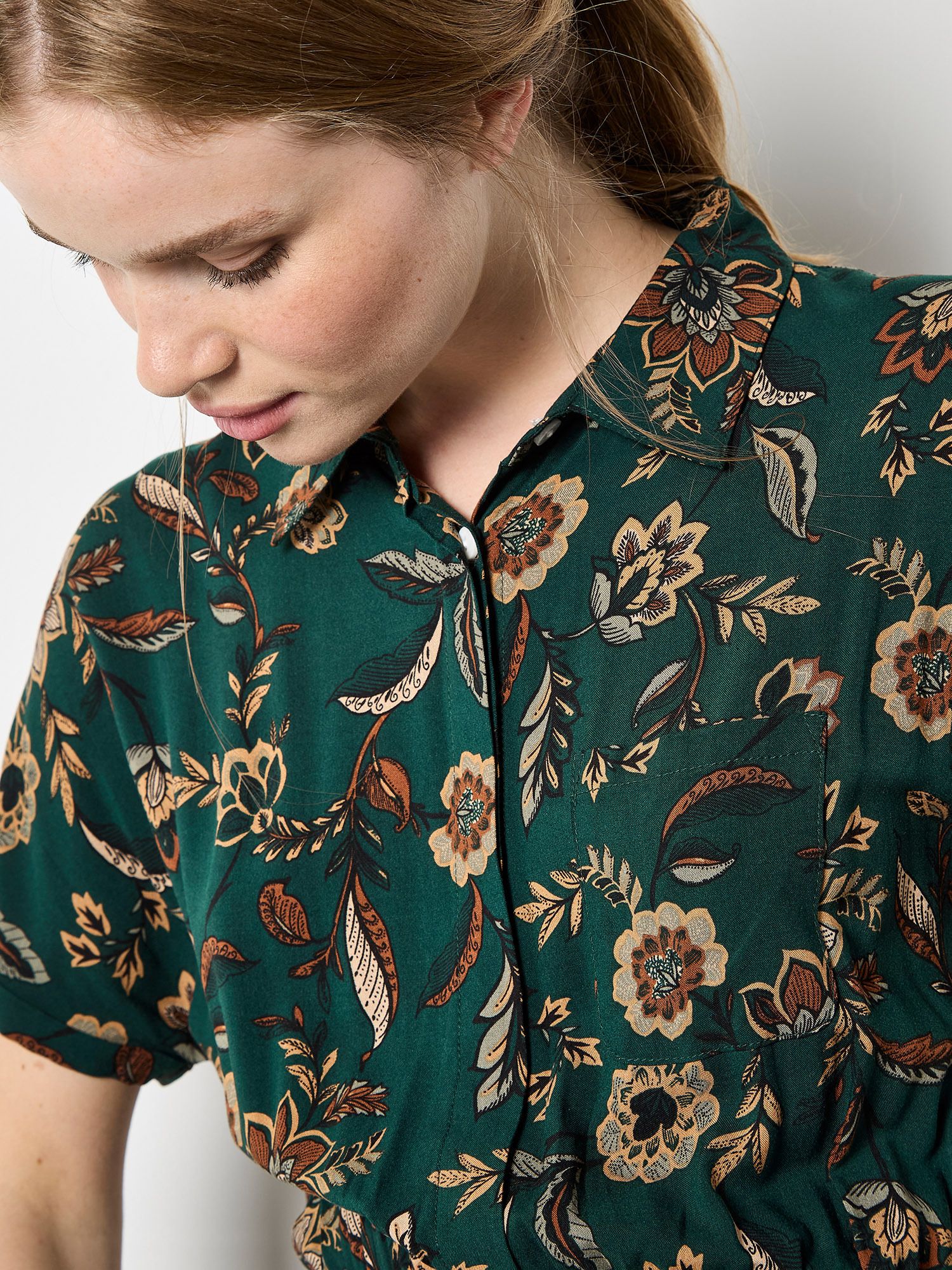 Apricot Women's Sarasa Floral Shirt Midi Dress in Green