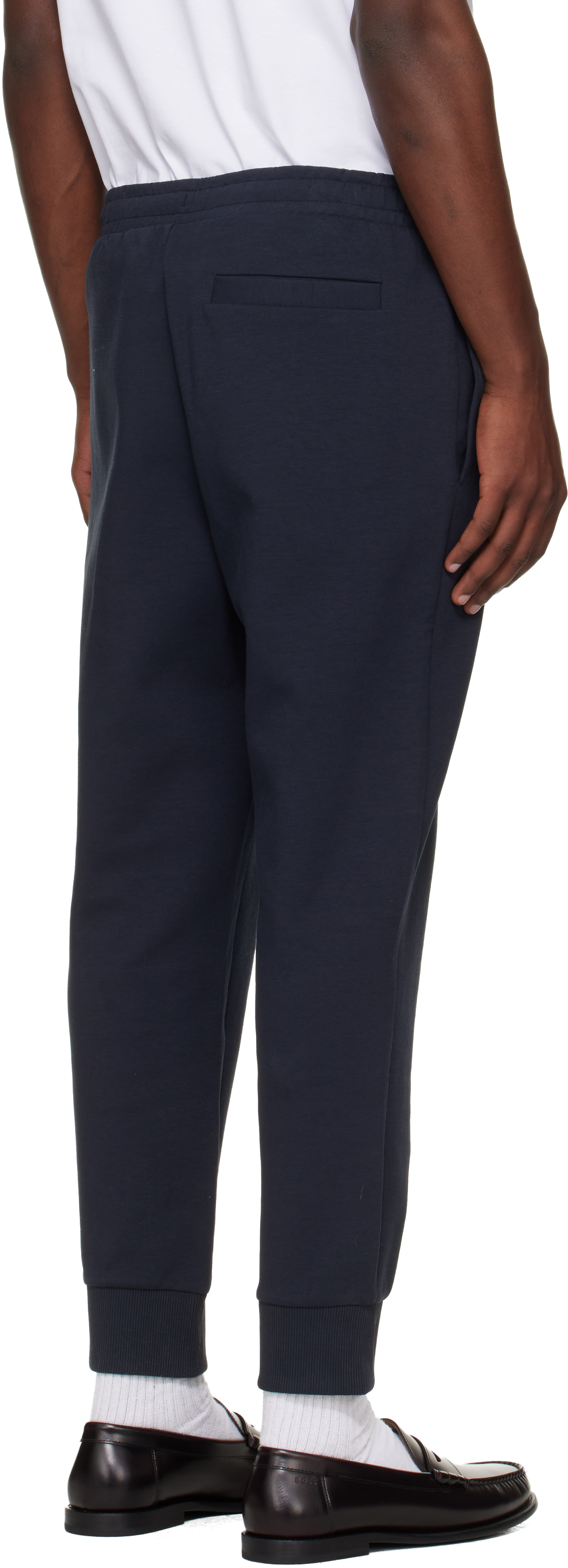 Navy Stretch-Cotton Logo Detail Track Pants