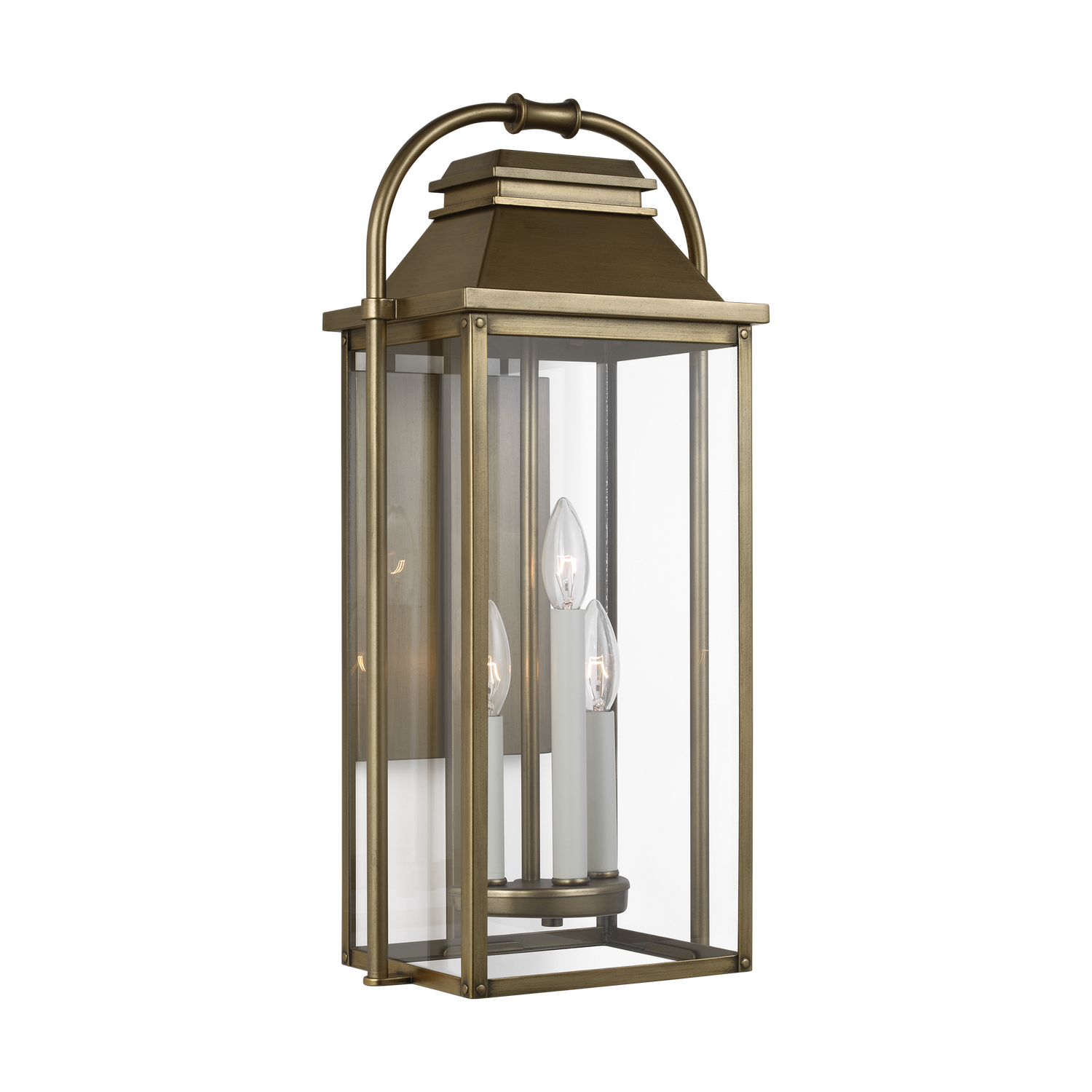 Visual Comfort Studio Wellsworth 3-Light Outdoor Wall Light in Painted Distressed Brass by Sean Lavin