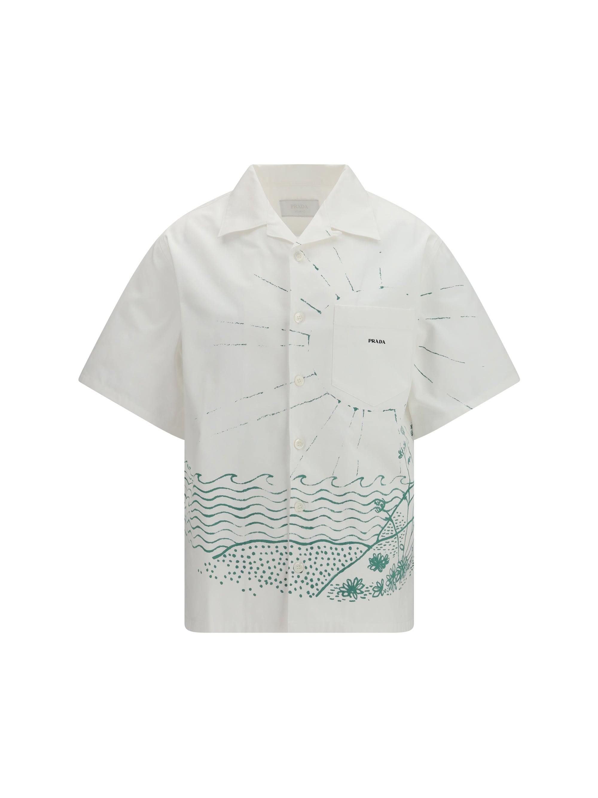 Wave Print Cotton Shirt — White