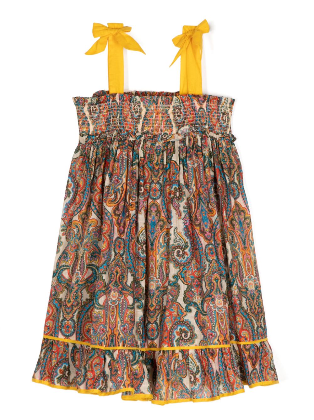 Ottie paisley-print shirred dress - Neutrals