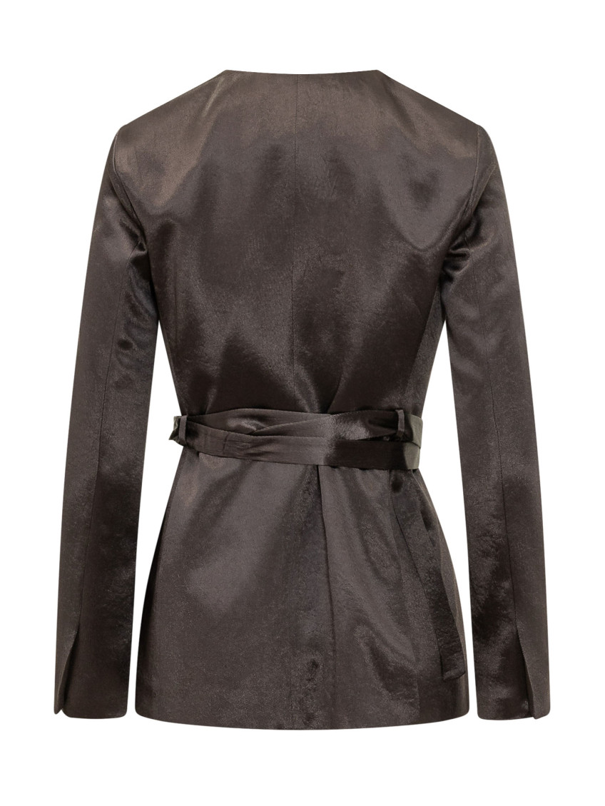 Brown Solid V Neck Blazer