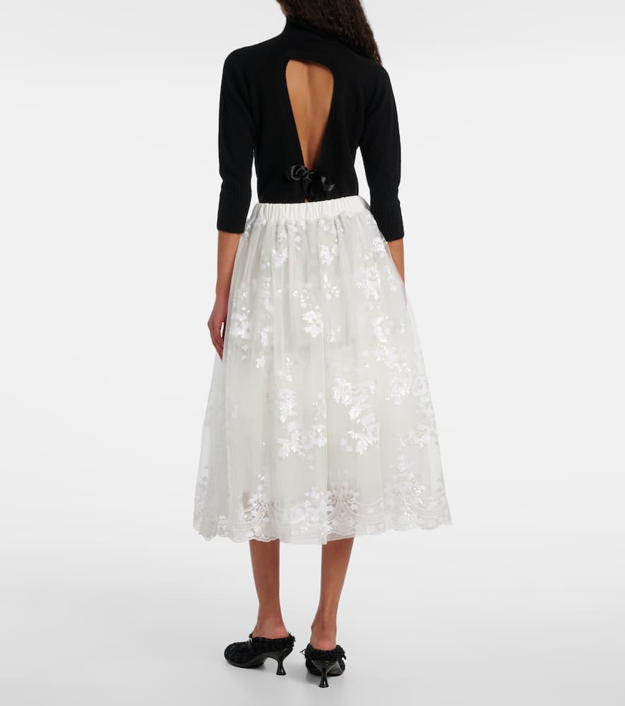 Sequined tulle midi skirt