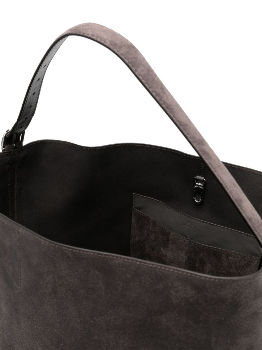 Open-top suede tote bag - Grey