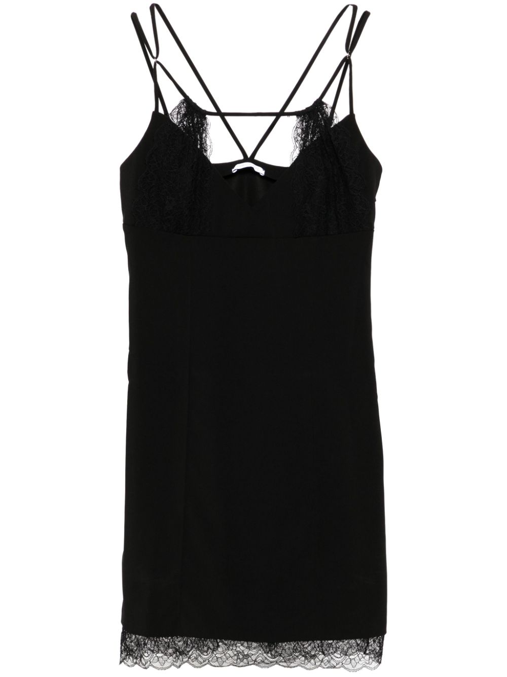 Lace-detail V-neck mini dress - Black