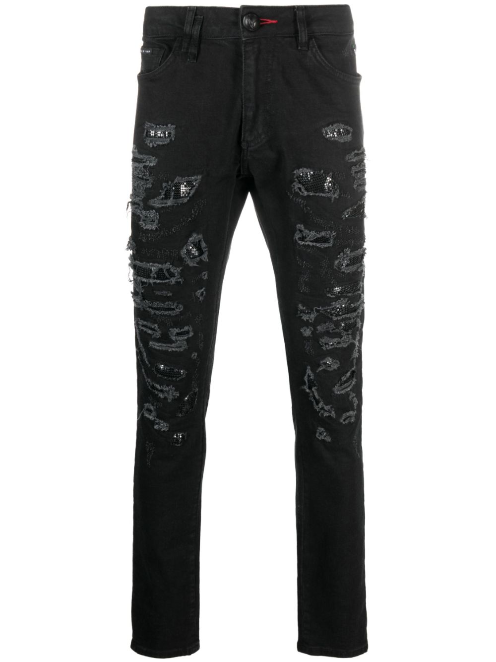 Distressed slim-fit jeans - Black