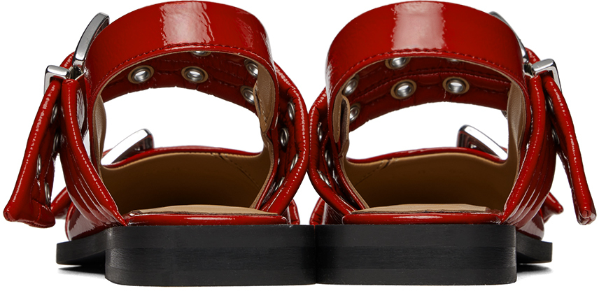 GANNI Red Wide Welt Buckle Ballerina Flats