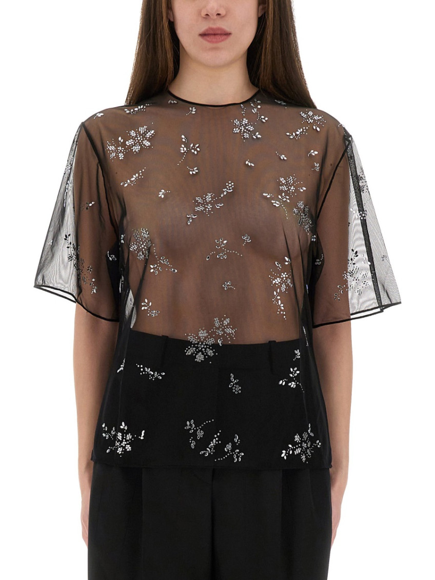 Black Embellished Round Neck Top