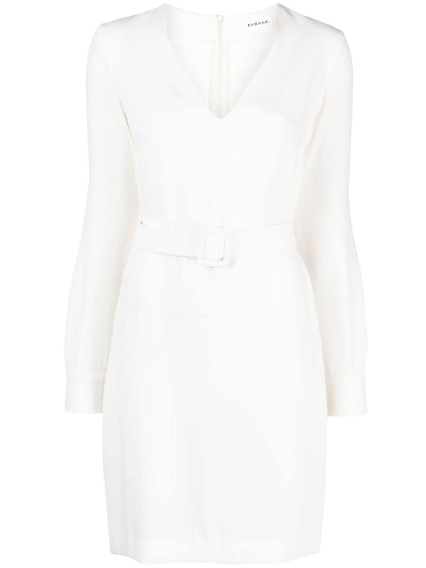White Belted V-neck Minidress