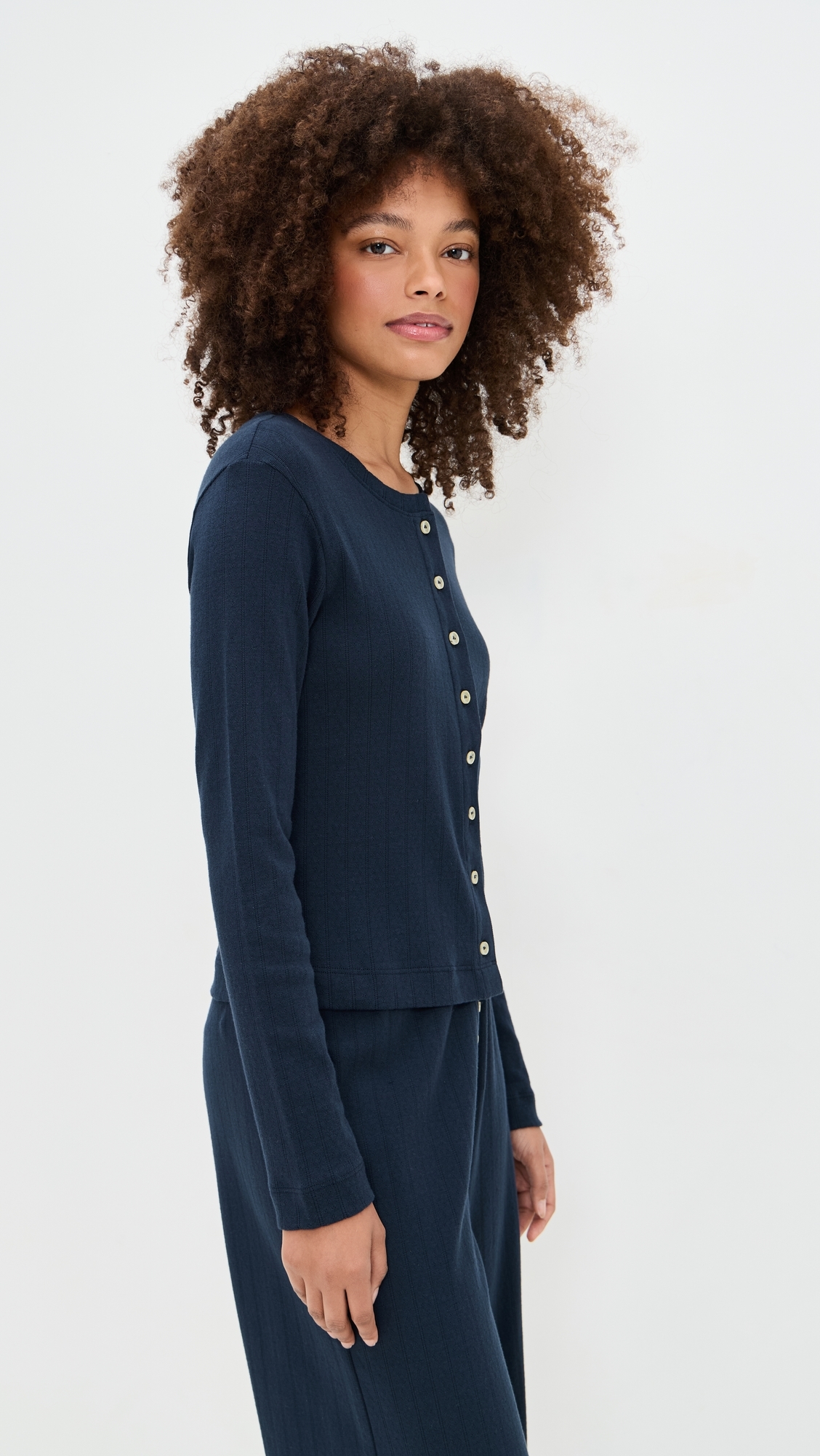 Pointelle Classic Crew Cardigan Midnight 