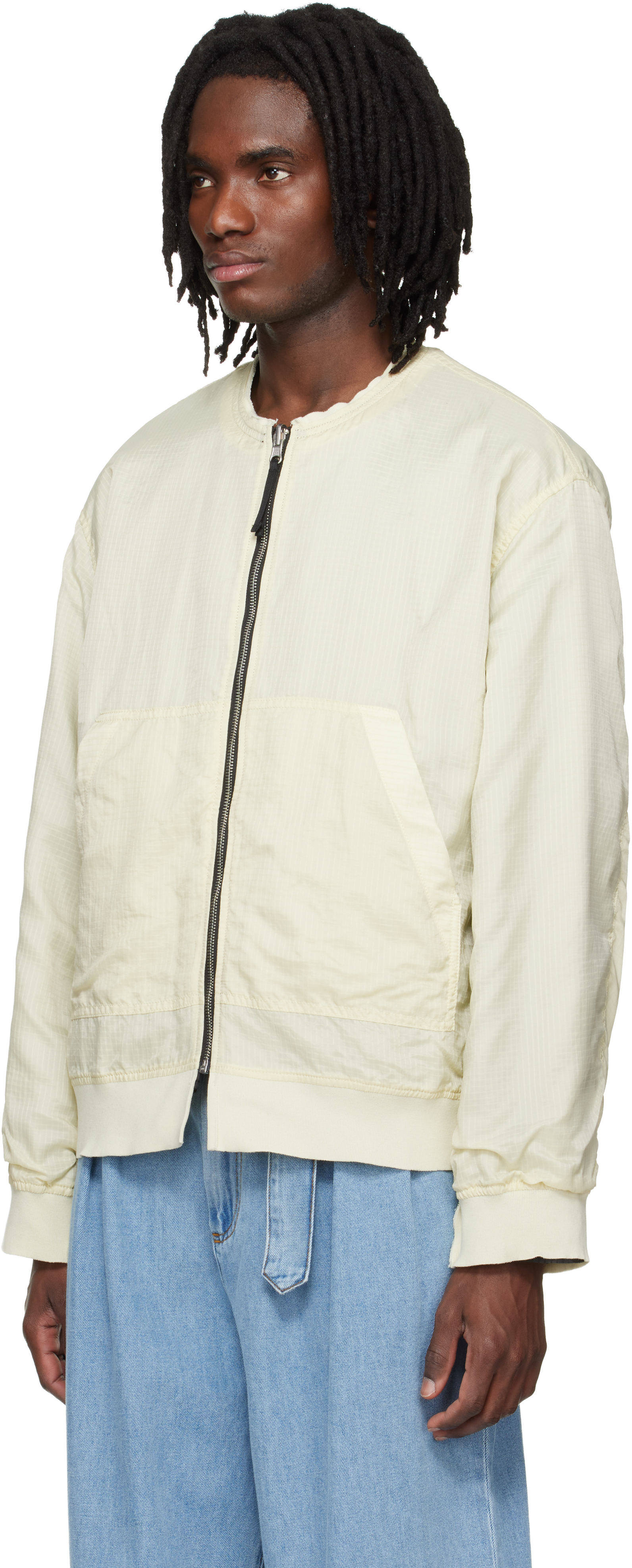 Black Layered Collarless Reversible Bomber Jacket