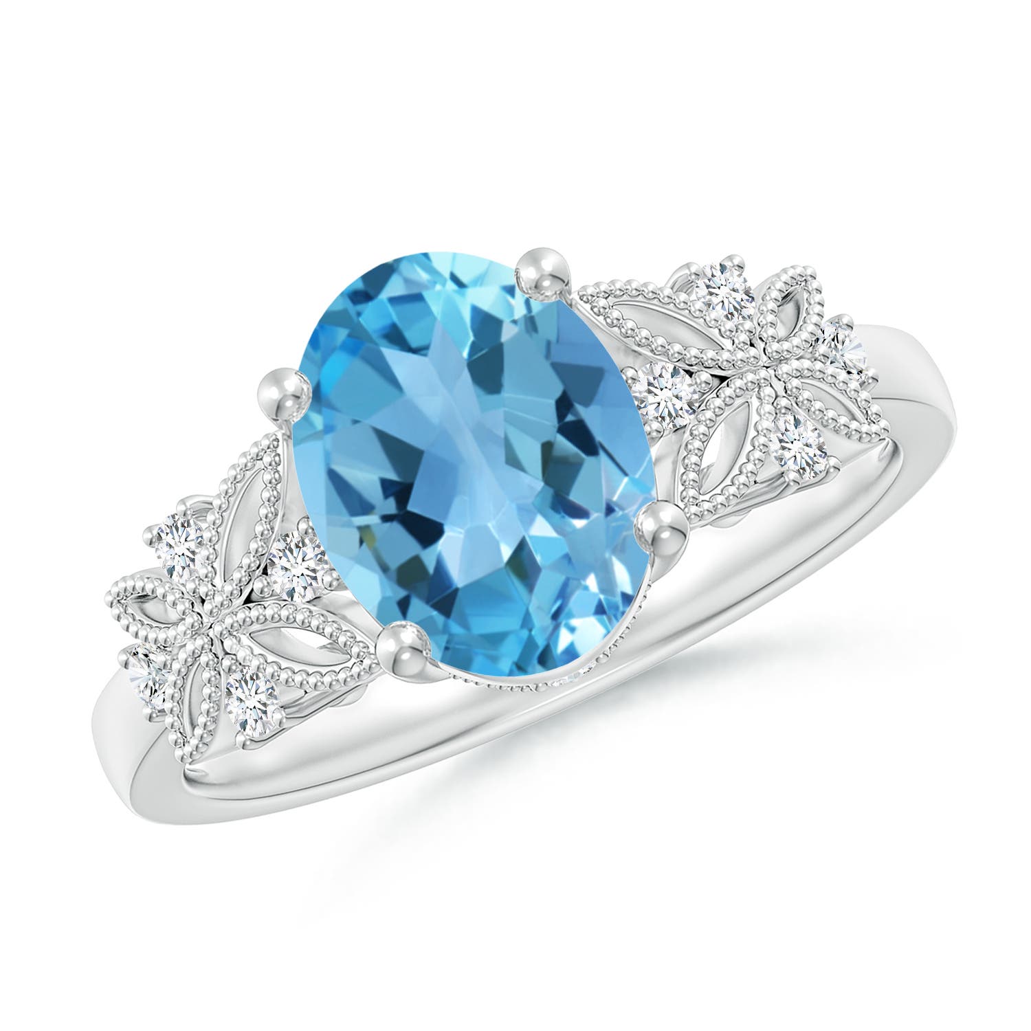 Angara 2.25 Carats Vintage Style Oval Swiss Blue Topaz Ring with Diamonds in Platinum