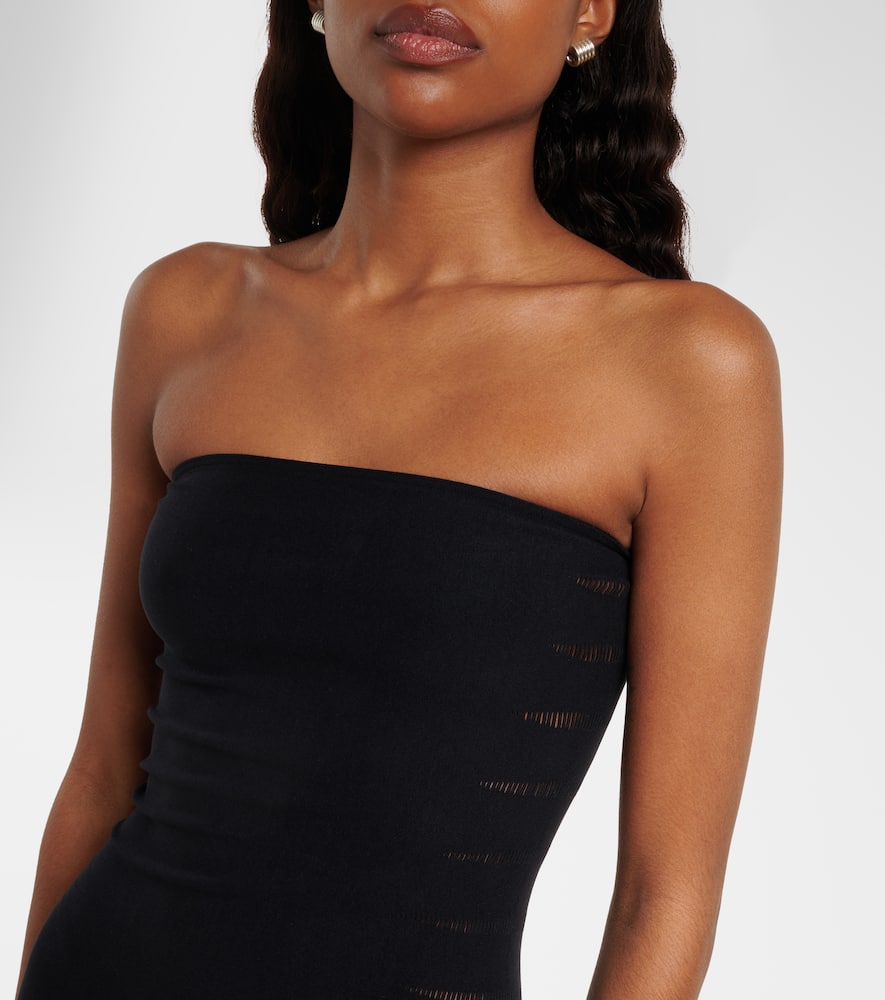 Slash cutout strapless jersey catsuit