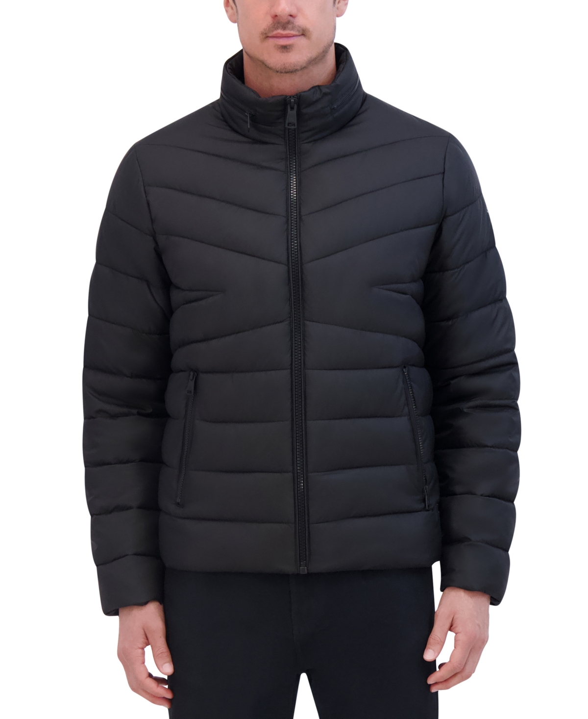 Men's Quilted Lightweight Hooded Zip-Front Puffer Jacket - Black