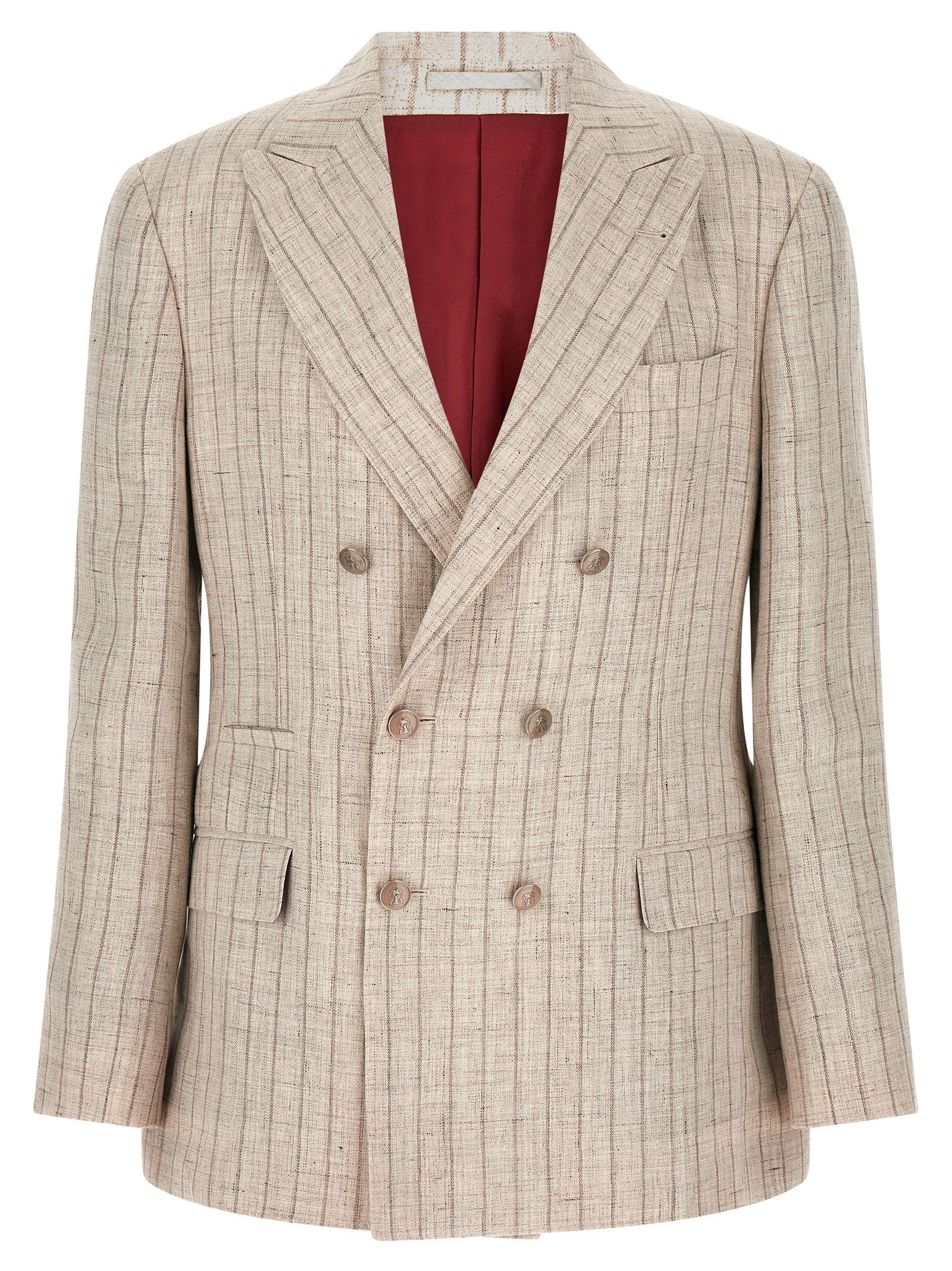Pinstriped Linen Blazer — Gray